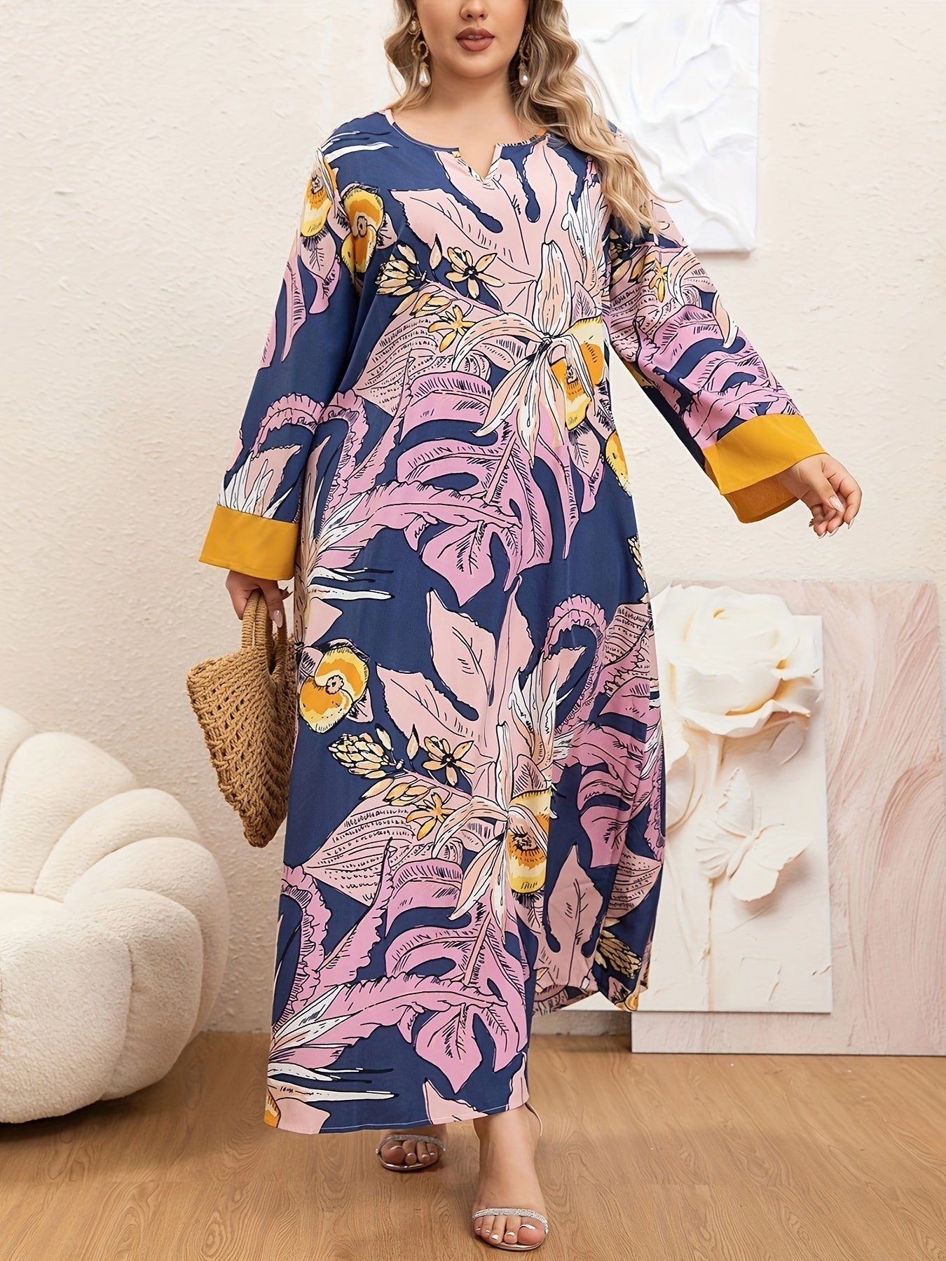 Plus o'lcham O'rta sharq ayollari uchun bosma erkin kiyinadigan sayohatchi qulay kiyim