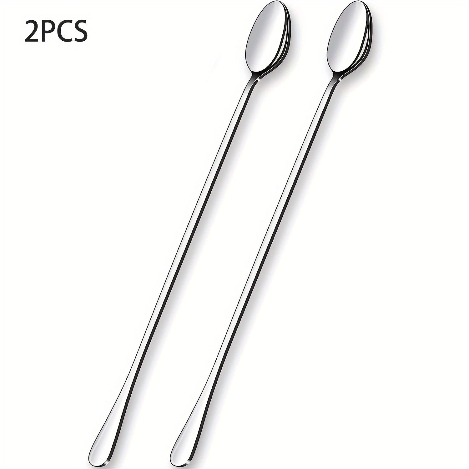 Set of 2 Stainless Steel Iced Tea Spoons Long Handle Dishwasher Safe Mirror Finish