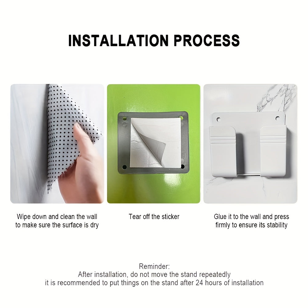 Yopishqoq orqa qismi bilan mustahkam devorga o'rnatiladigan telefon ushlagichi. Suv o'tkazmaydigan ABS material, kabel uchun joy va sirpanmaydigan pad. Uy, ofis va oshxona saqlash uchun ideal.