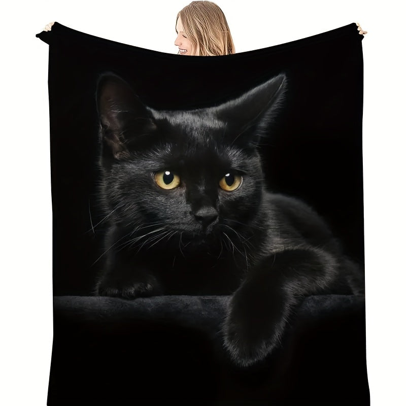Black Cat Animal Flannel Throw Blanket All Seasons for Bed Couch Chair