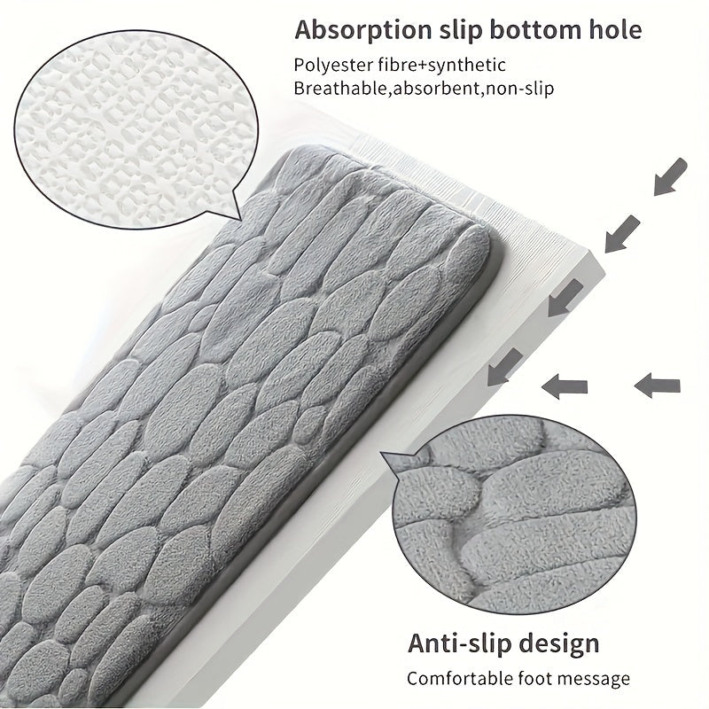 Set of 3 Memory Foam Bathroom Rugs Non-Slip Absorbent Cobblestone Design
