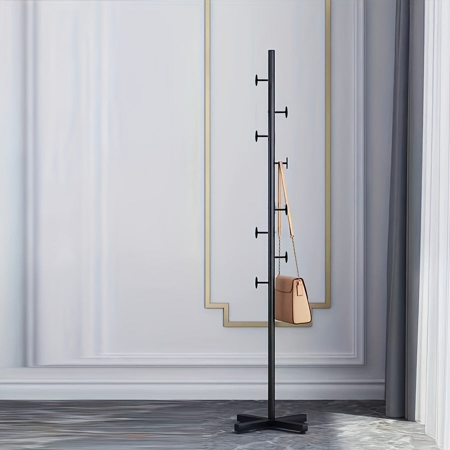 Black Iron Freestanding Coat Rack with Cross Chassis and Adjustable Pole