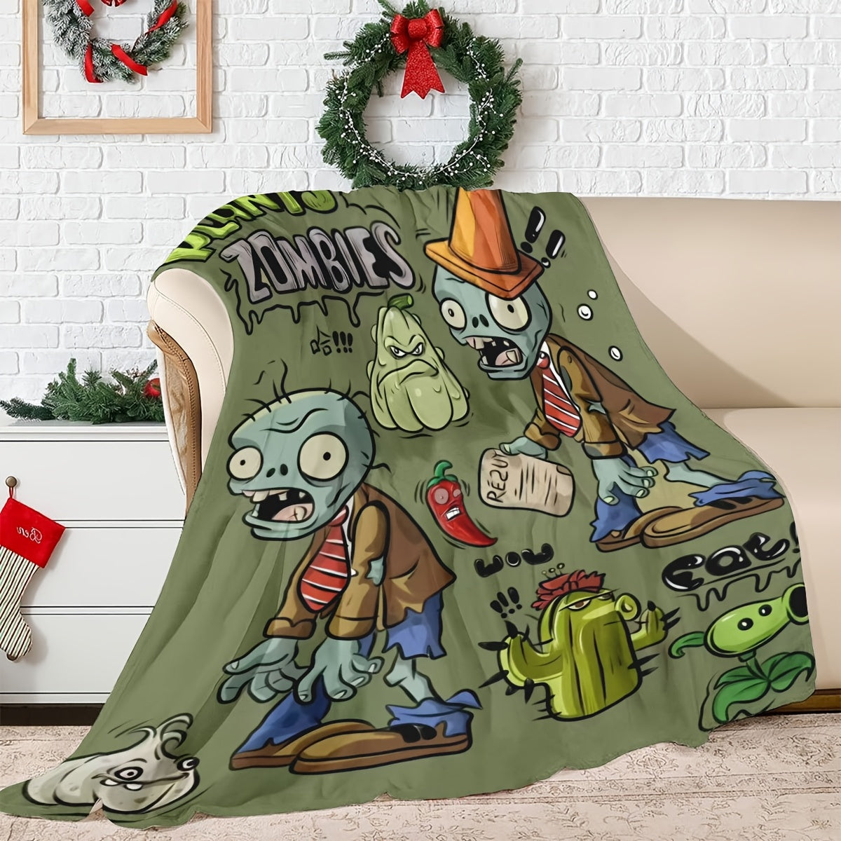 Plants vs Zombies Reversible Flannel Fleece Blanket for Kids and Adults 100% Polyester