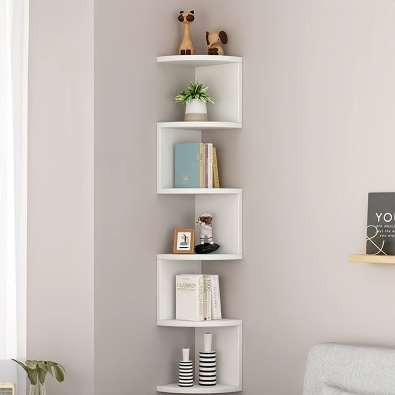 Modern PVC 5-Tier Corner Wall Shelf for Living Room Book Organization