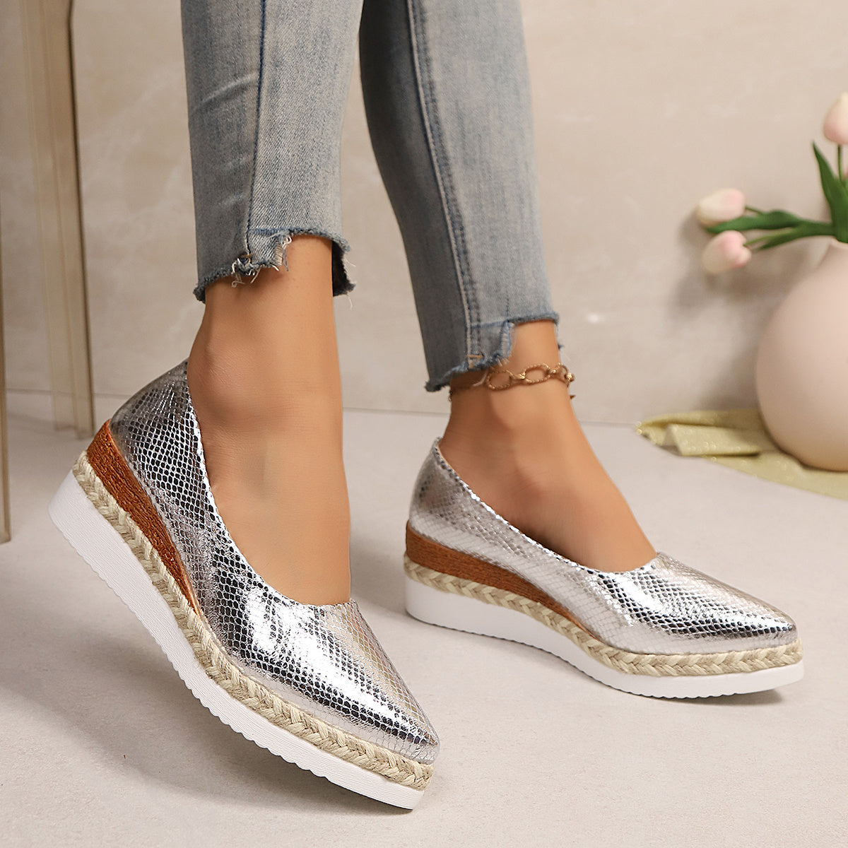 Women's Leather Wedge Heel Pumps with Cushioned Insole