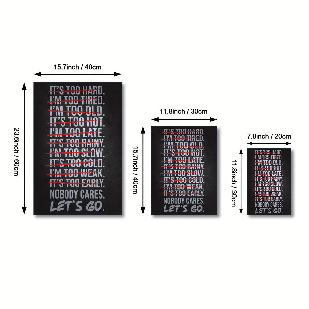 Zamonaviy minimalist sport zalining motivatsion plakatlari qora va oq rangda, qizil rangda qalin matn bilan "QO'YISH QIYIN, KELING, BOSHLA". Uy ofisi, yashash xonasi va yotoqxona dekoratsiyasi uchun ramkasiz kanvas devor san'ati.