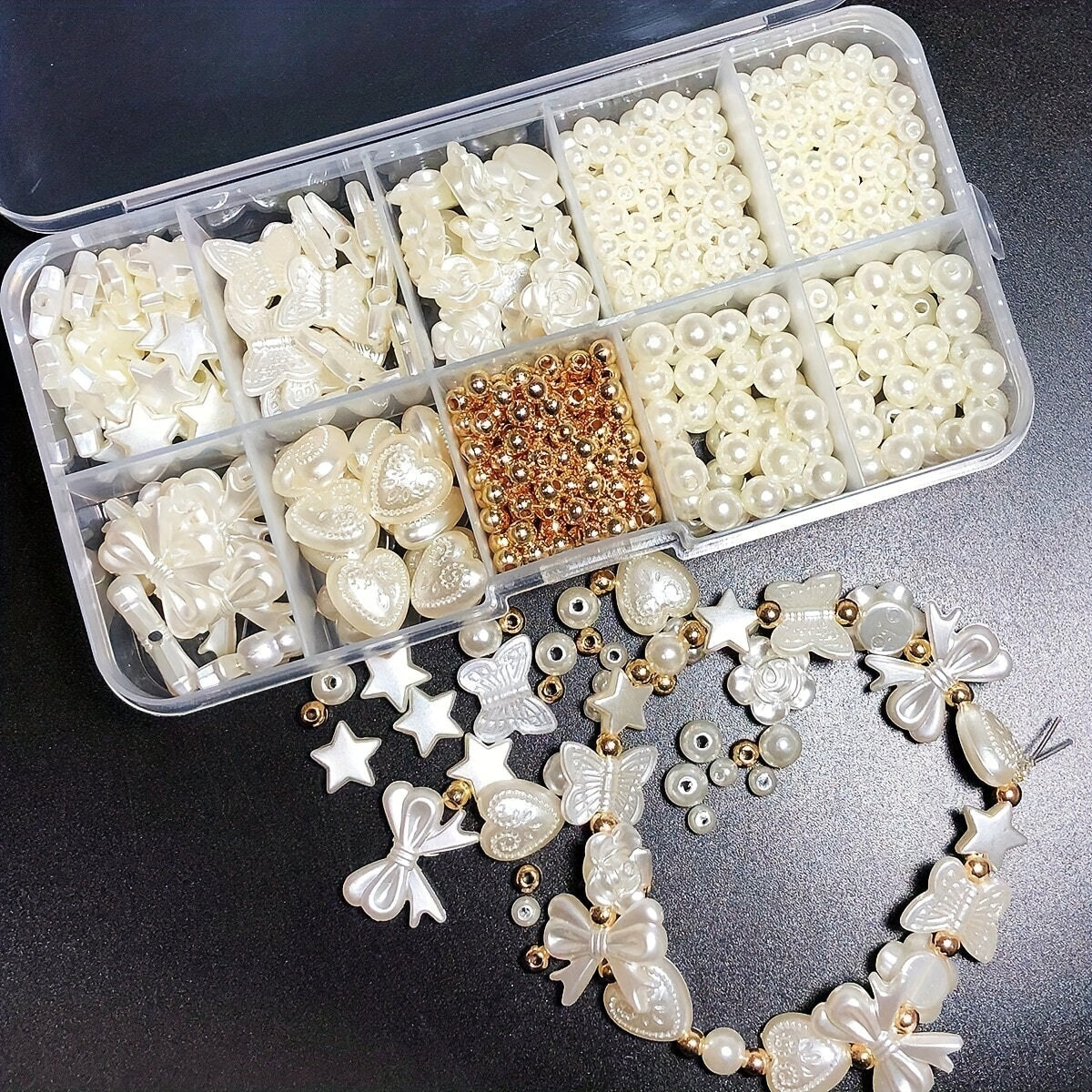 White Acrylic Beads Set for Jewelry Making, Loose, 800 Pieces
