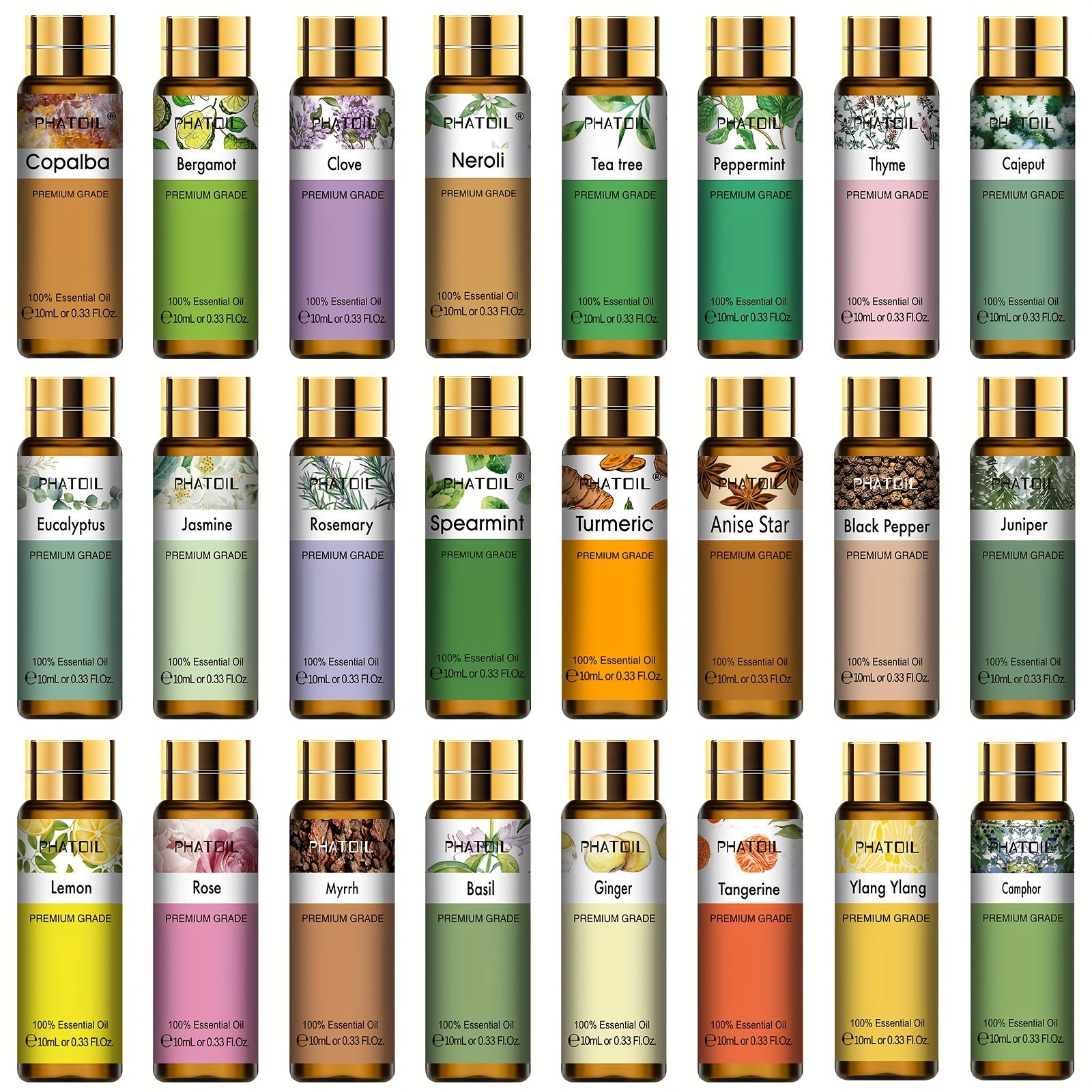 PHATOIL Efir moyi Yagona 10ml - Kayfiyatni ko'taruvchi aromaterapiya suvi, ko'p maqsadli foydalanish, yuqori sifatli, oqmas, UV nurlanishiga chidamli - 1 shisha
