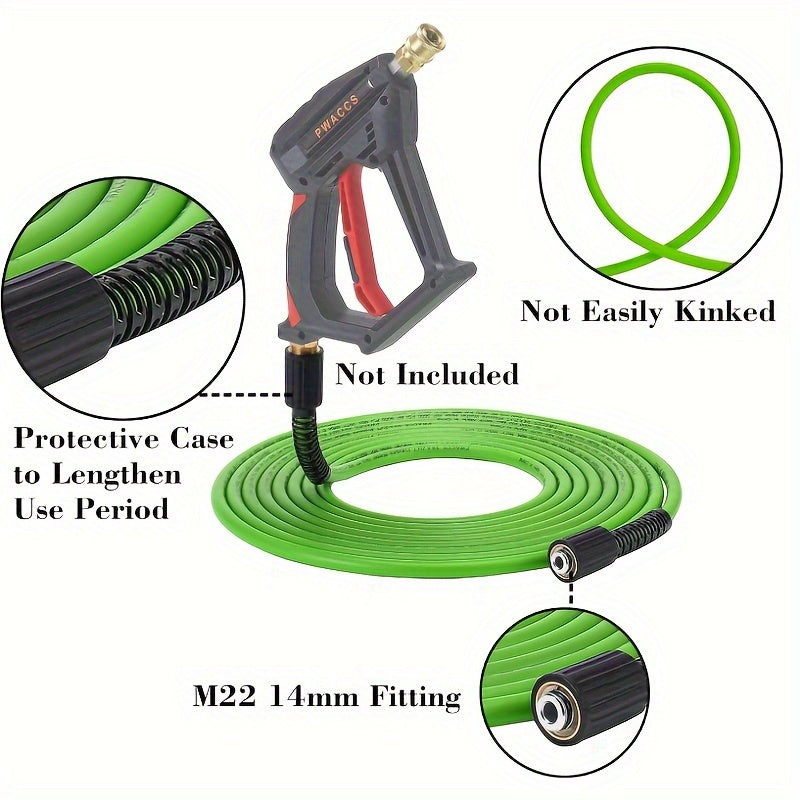 3600PSI Green Pressure Washer Hose PVC Kink-Resistant 1/4 Inch with M22 Fittings