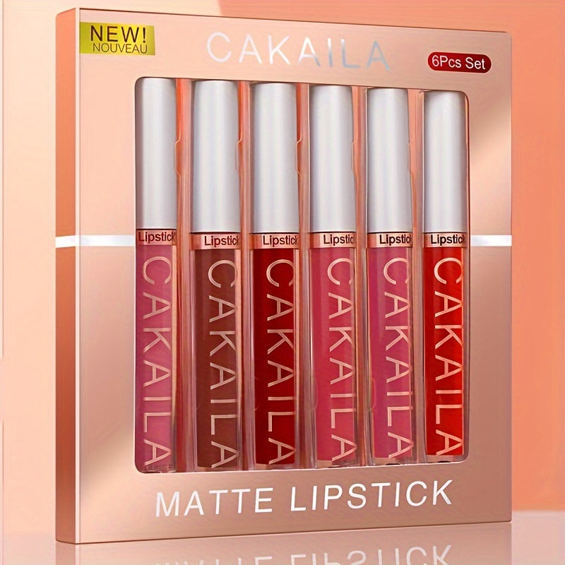 6 dona Velur Mat qizil lab bo'yog'i to'plami, uzoq davom etadigan, suv o'tkazmaydigan, so'nmaydigan