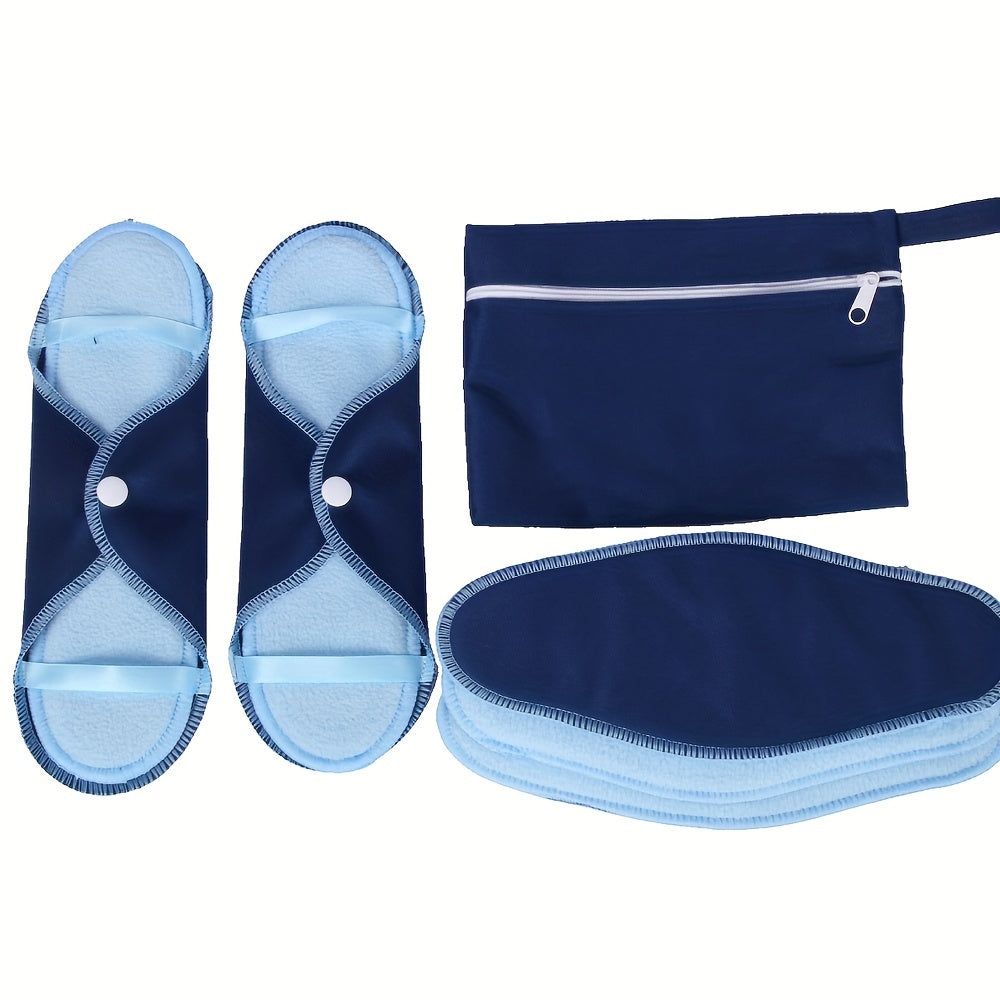 8 Reusable Blue Polar Fleece Menstrual Pads Waterproof Washable for Periods and Panty Liners