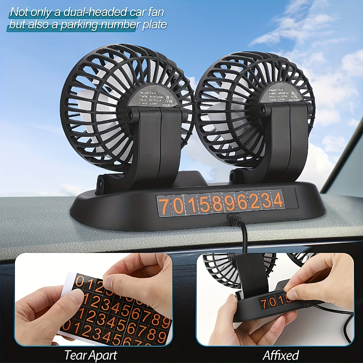 USB Rechargeable Portable Car Dual Fan with Adjustable Speed and Rotatable Heads