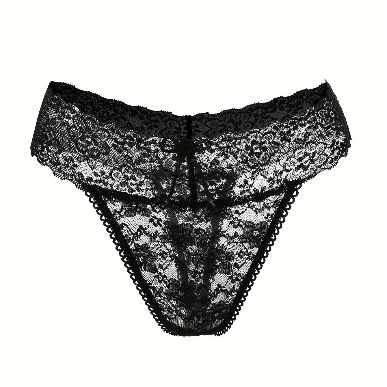 Women's Floral Lace Thong Panties Low-Rise Seamless Nylon Underwear
