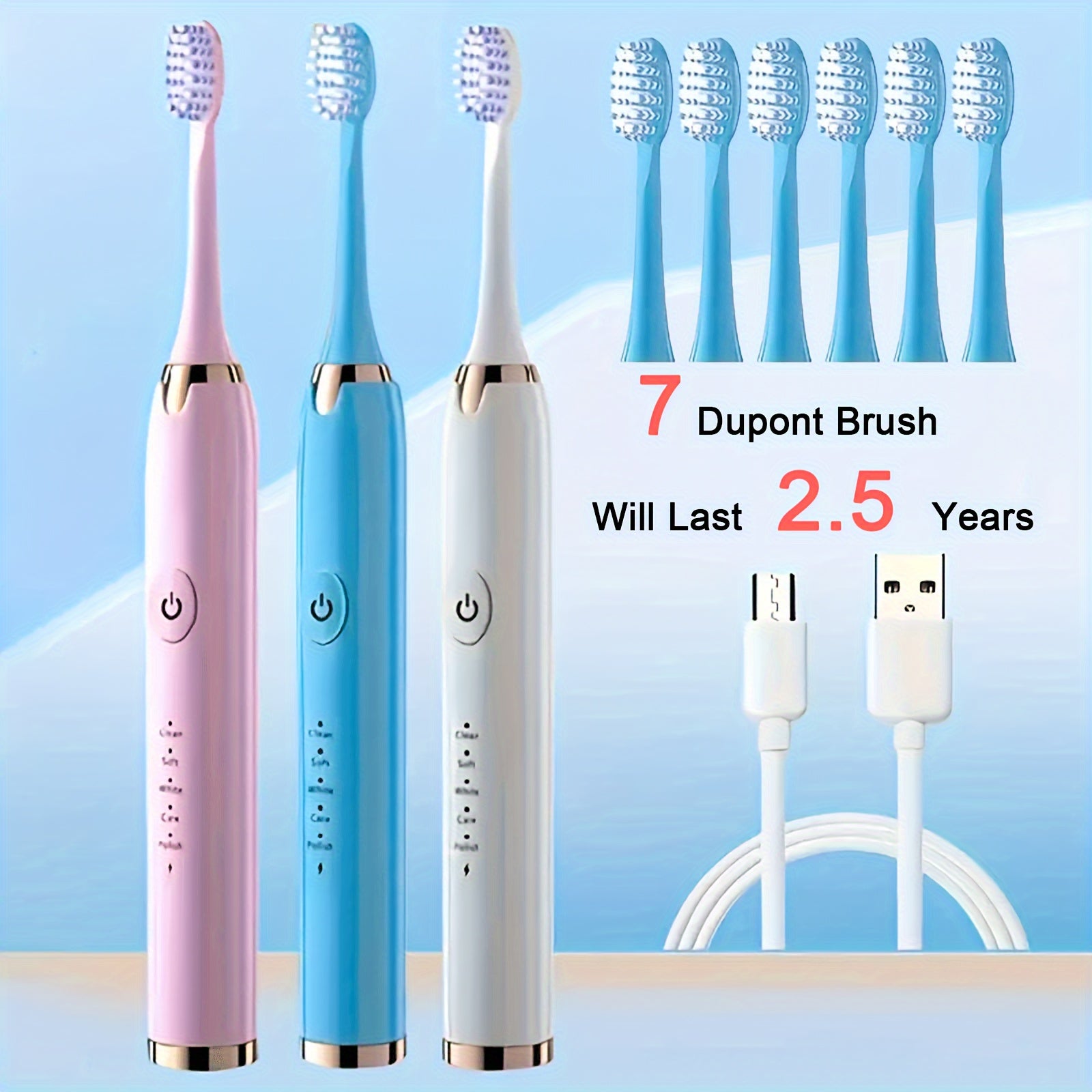 Electric Toothbrush for Adults with 6 Brush Heads Deep Cleaning Whitening Travel-Friendly