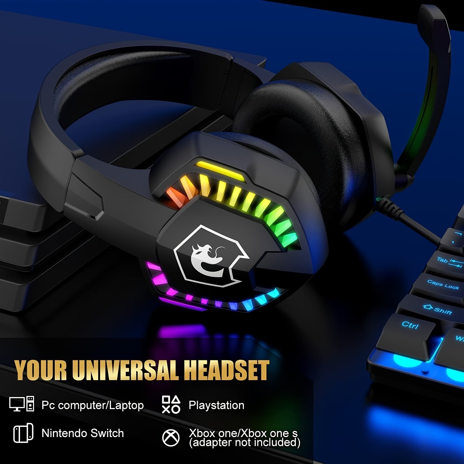 Wired Gaming Headset with Noise-Canceling Microphone RGB Lights Over-Ear for PS4 Xbox PC Mac