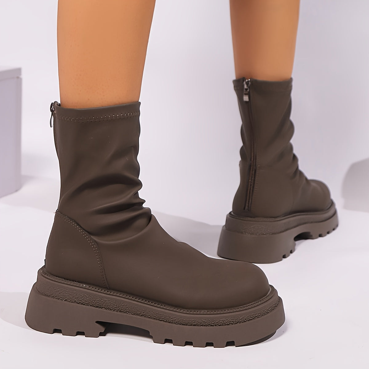 Women Chunky Platform Ankle Boots Faux Leather Cushioned Sole Black