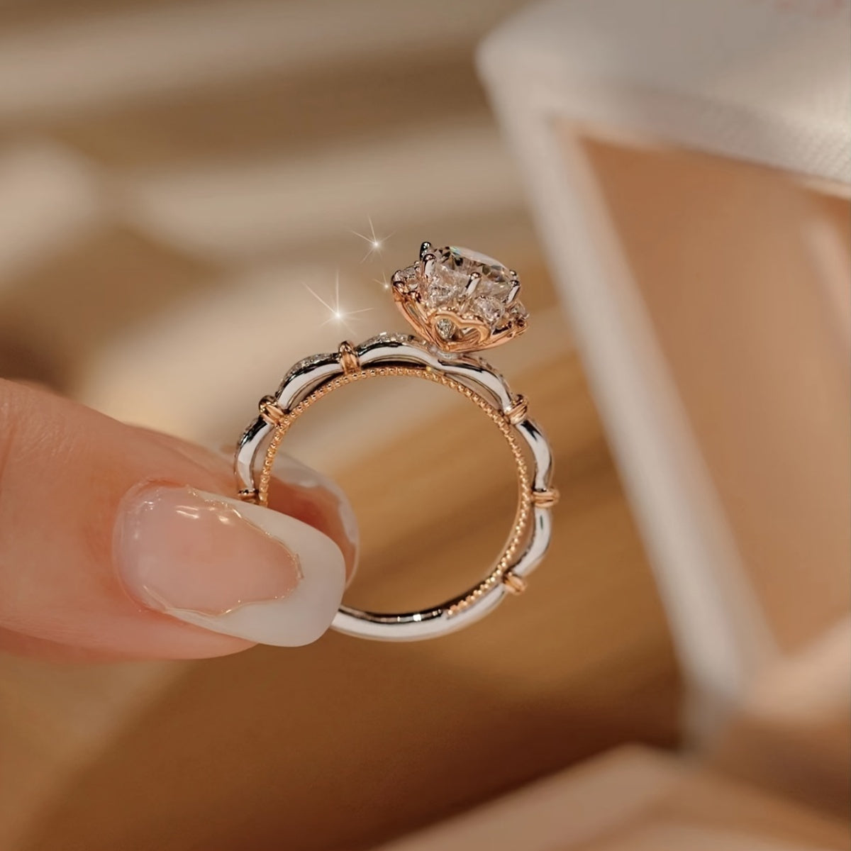 Women’s Adjustable Open Ring with Rhinestone Mosaic 1 Carat Copper Jewelry