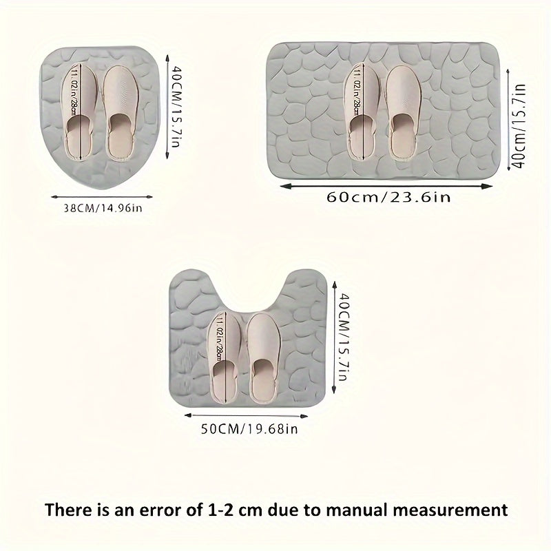 3-Piece Plush Coral Fleece Bath Mat Set Non-Slip Absorbent Modern Bathroom Accessories