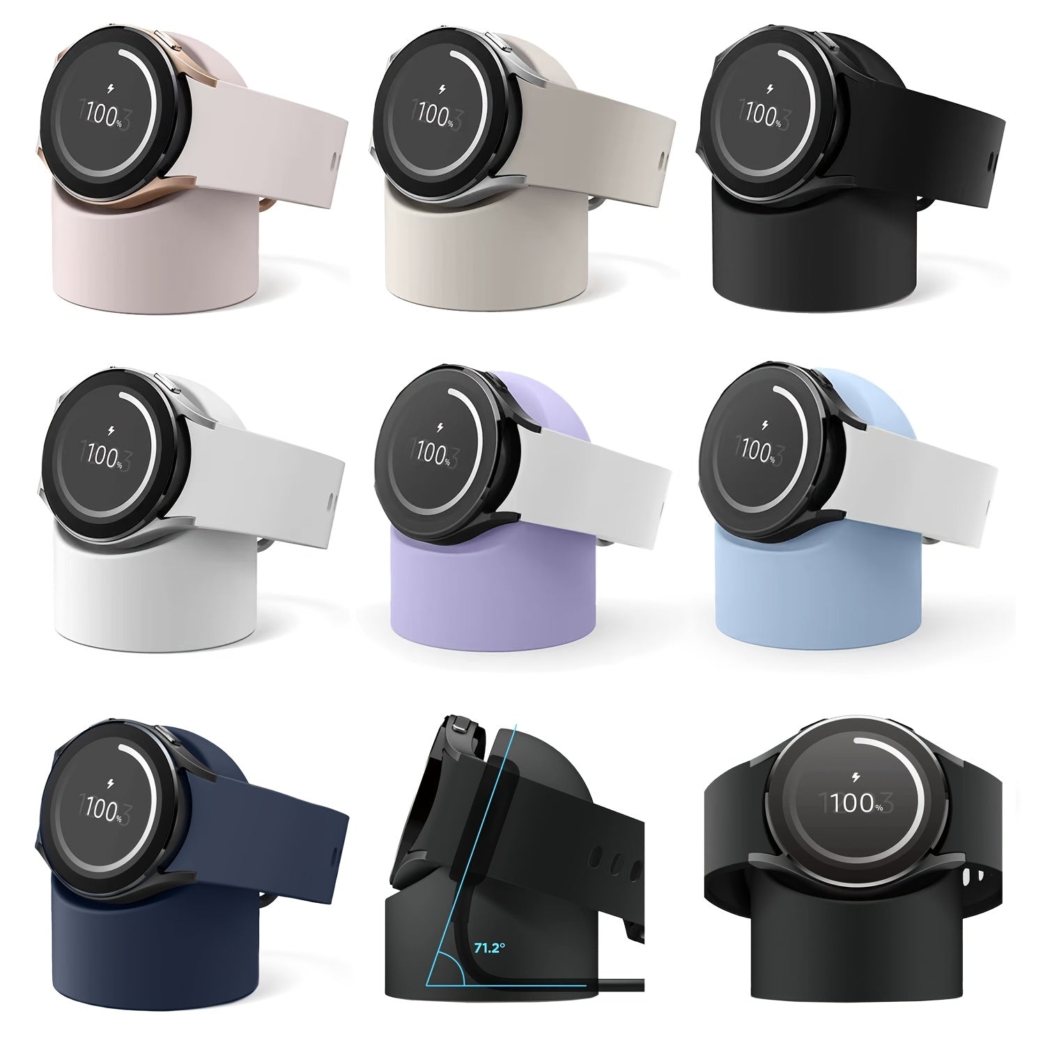 Подставка для часов Samsung Galaxy Watch для моделей 5/6/7 Pro, совместимая с размерами 40 мм, 44 мм и 45 мм, изготовлена из силиконового материала, зарядный кабель не включен.