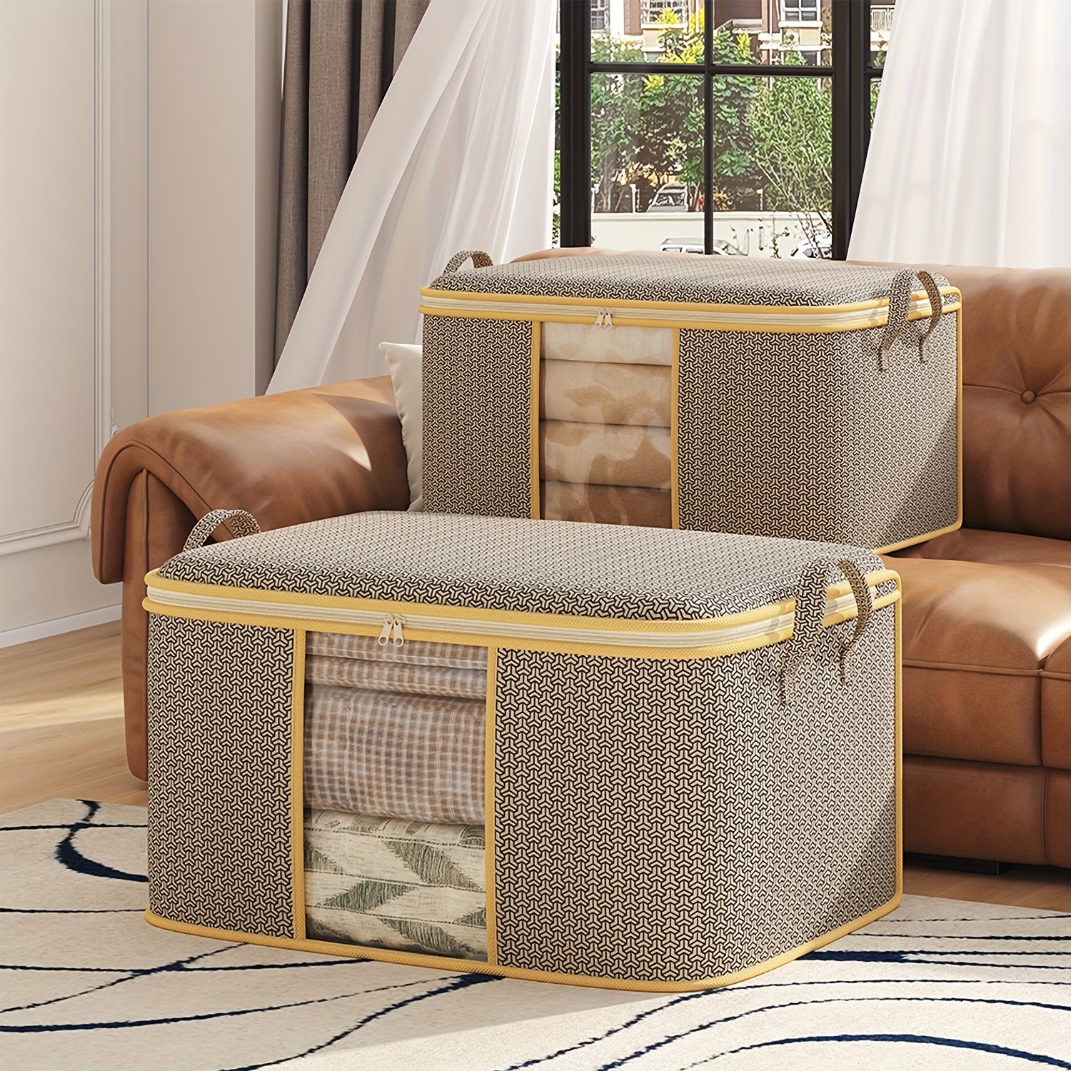 Extra Large Foldable Storage Bag Non-Woven Fabric with Reinforced Handles and Zipper for Clothes and Bedding