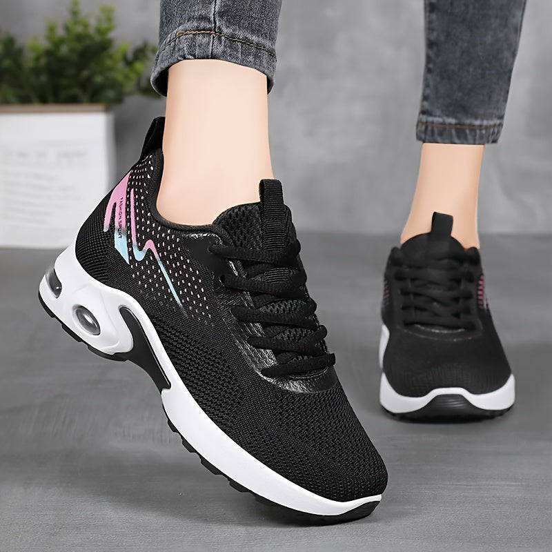 Women's Breathable Knit Sneakers Casual Lace-Up Outdoor Shoes Plus Size Low Top Sport