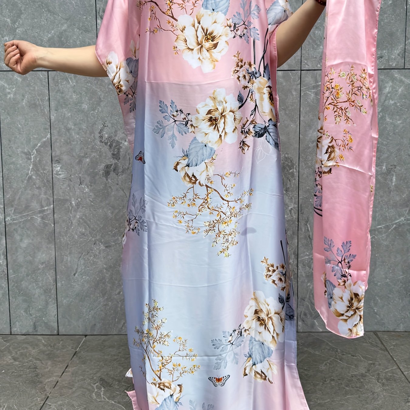 Plus Size Women's Maxi Kaftan Dress Flowy Floral Pink Blue Beige Beach Party