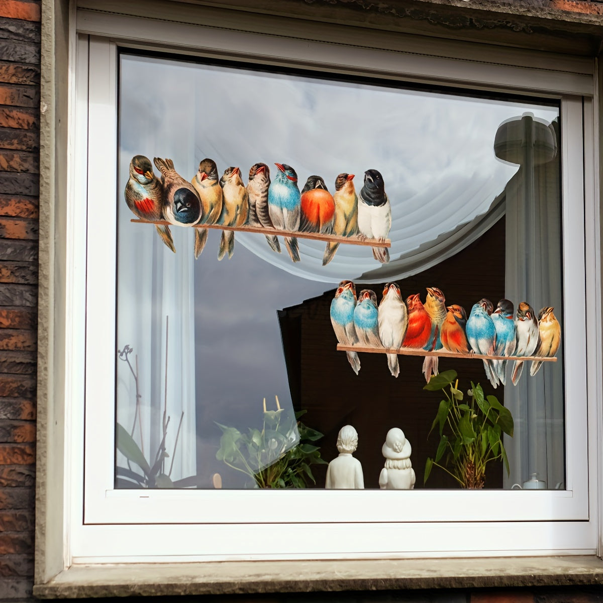 Colorful Bird Window Film Stickers 2PCS Reusable Privacy Decor 20x45cm