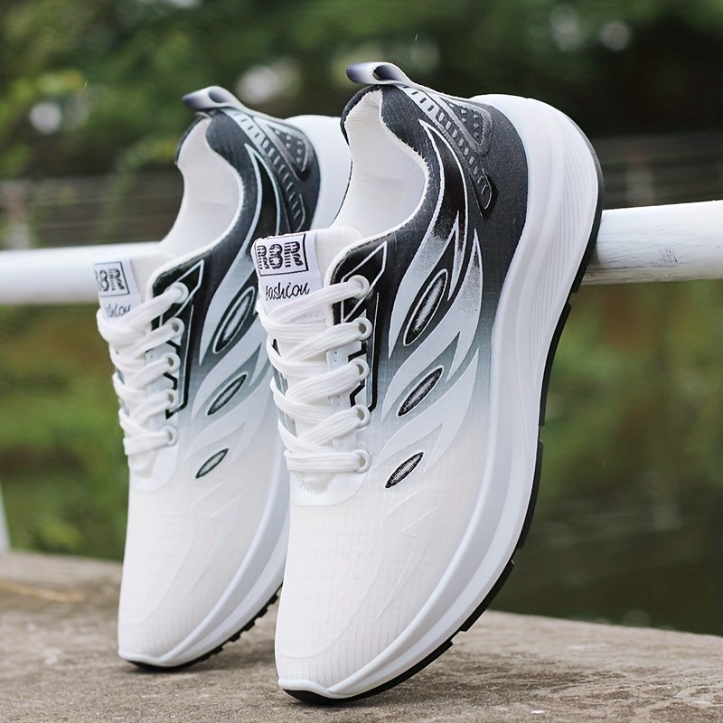 Men's Mesh Sneakers with Breathable Upper, Non-Slip Rubber Sole, EVA Insole, Round Toe, Lace-Up, Striped Pattern, Casual Sports Shoes for Spring Summer Fall