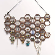 Wooden Jewelry Organizer Wall Mount Honeycomb Design Earring Necklace Display Rack