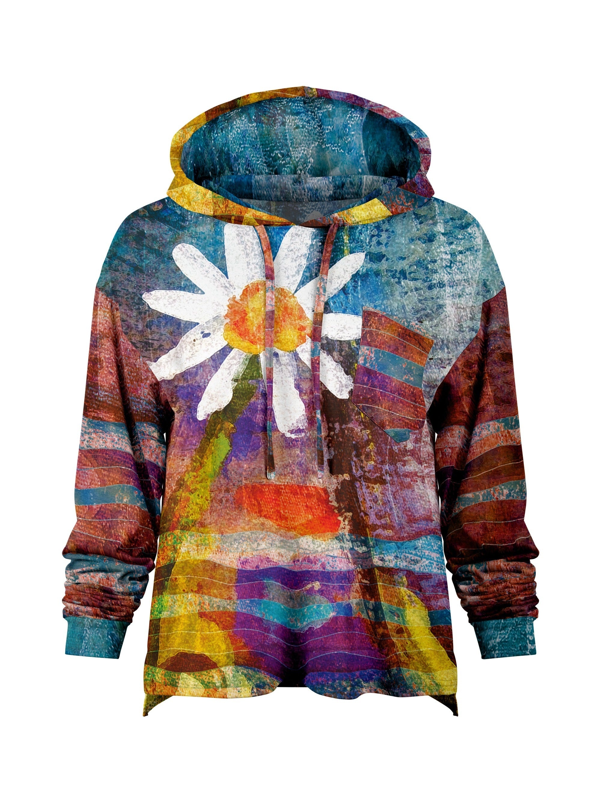 Толстовка с цветочным принтом и регулируемым капюшоном для полных женщин, длинные рукава, осень-зима