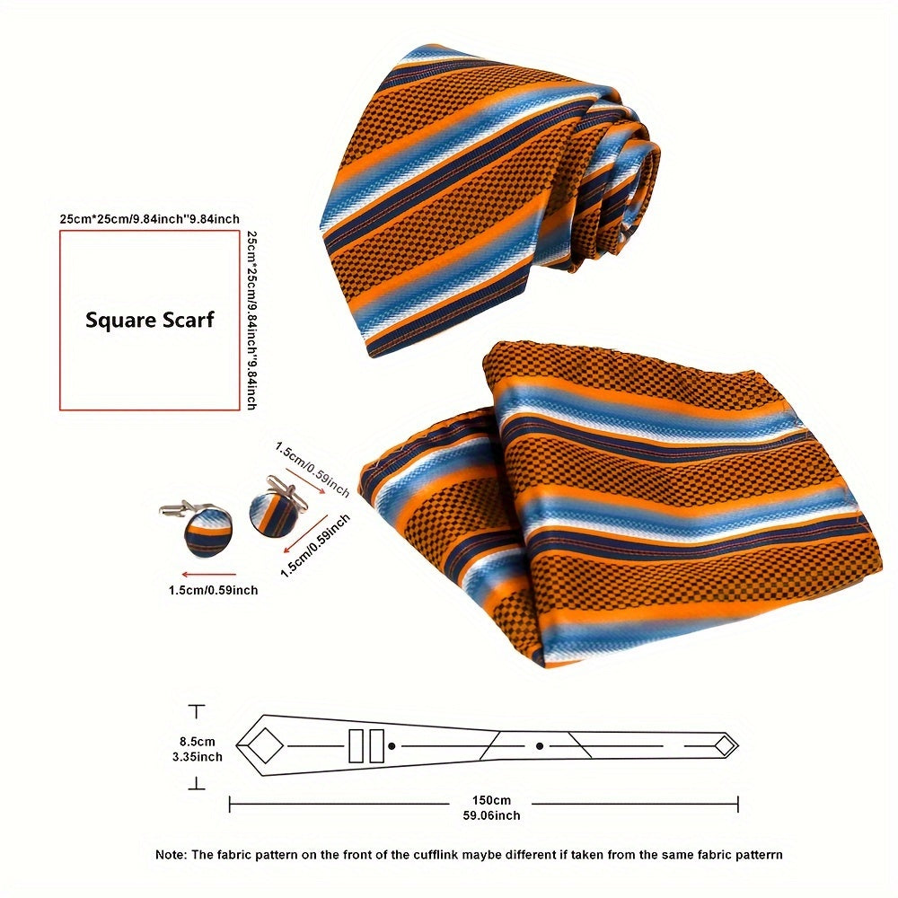 Men's Formal Accessories Set Necktie Pocket Square Cufflinks for Weddings and Business