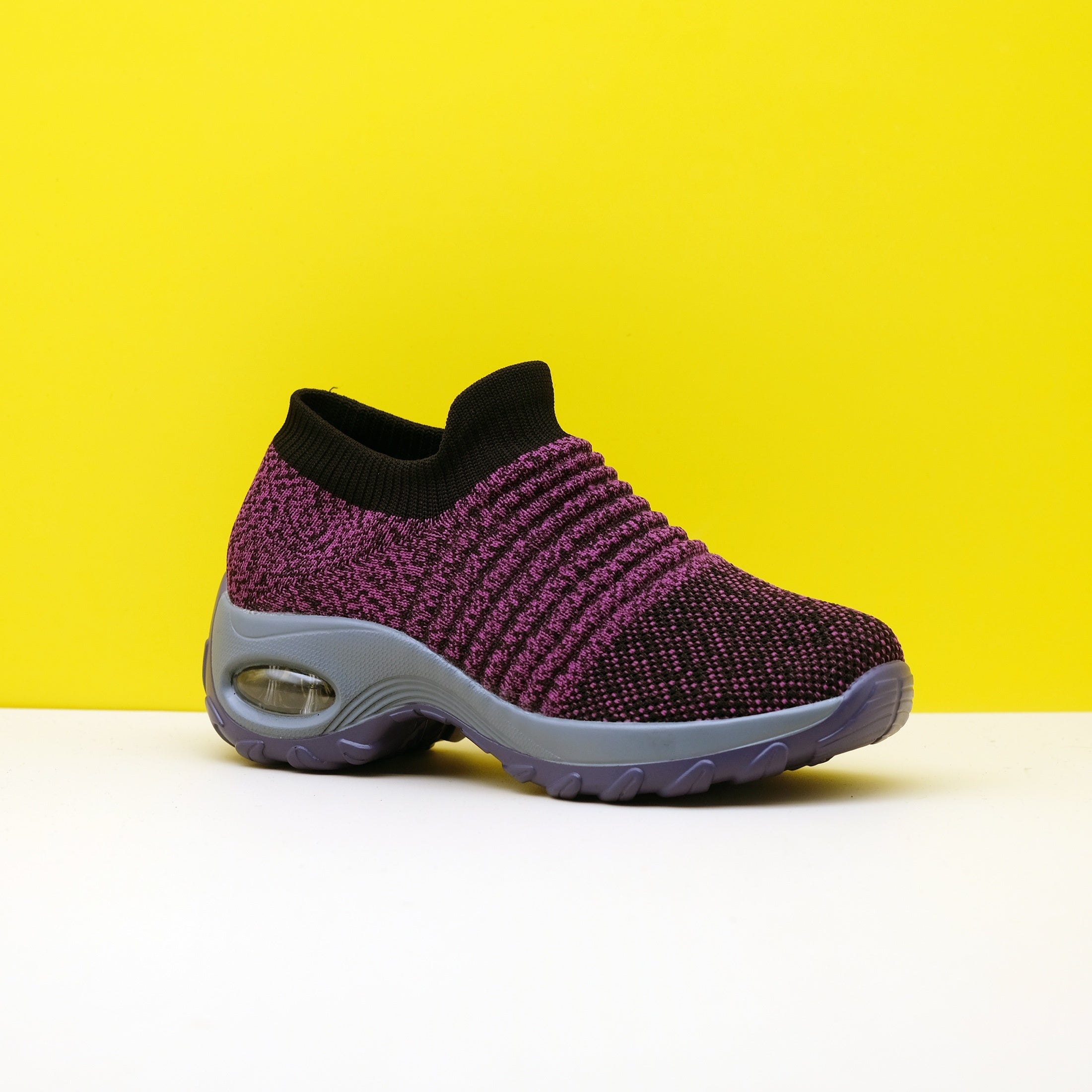 Women's Striped Pattern Chunky Sneakers Casual Slip-On Outdoor Shoes