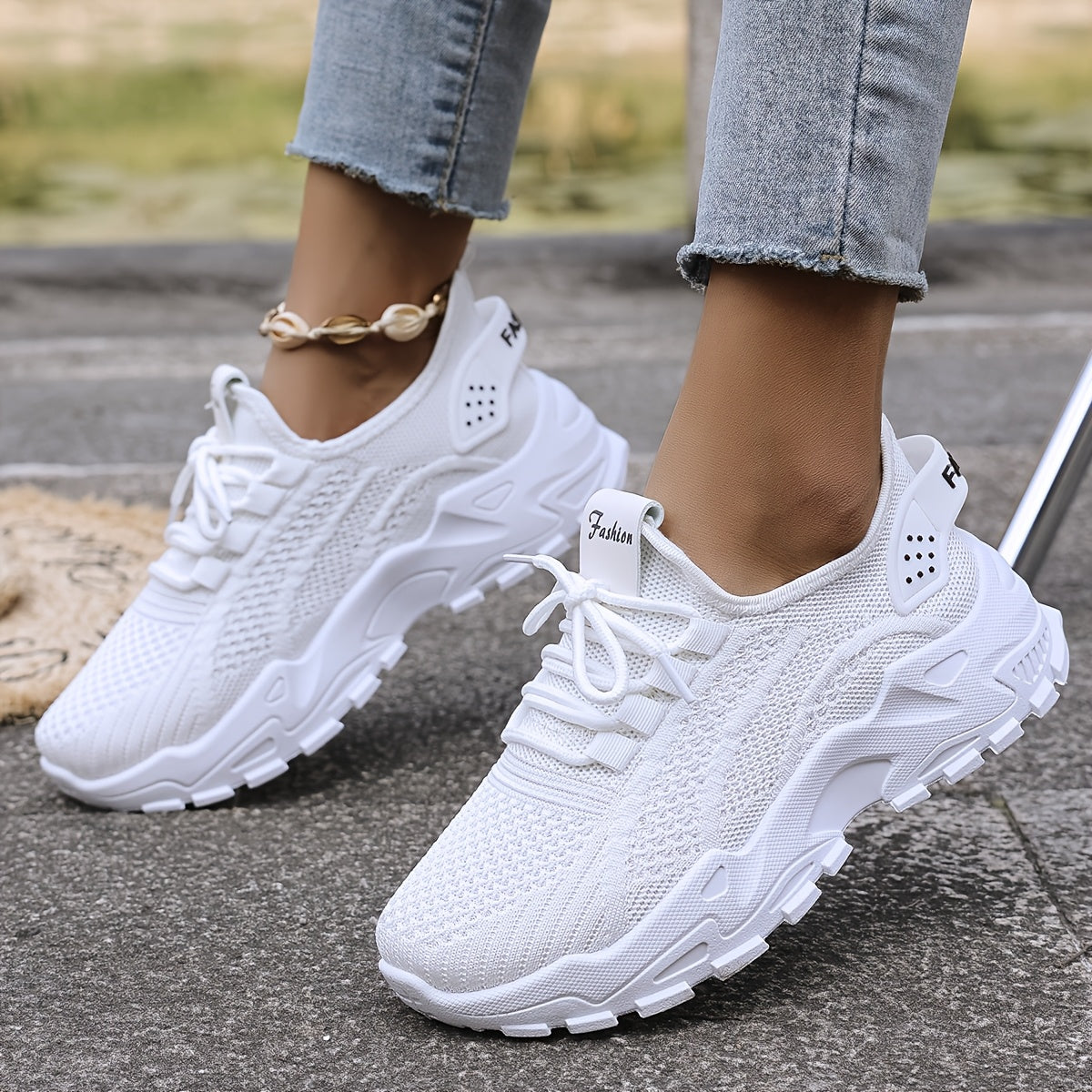 Women's Breathable Knit Slip-On Loafers - White All-Season Casual Shoes