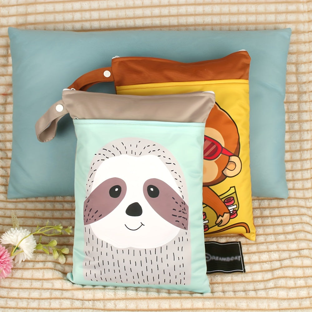 Водонепроницаемая сумка для влажных вещей с принтом животных, washable сумка для подгузников, сумка для мамы с двумя молниями, многофункциональная дорожная и пляжная сумка, органайзер для хранения косметики