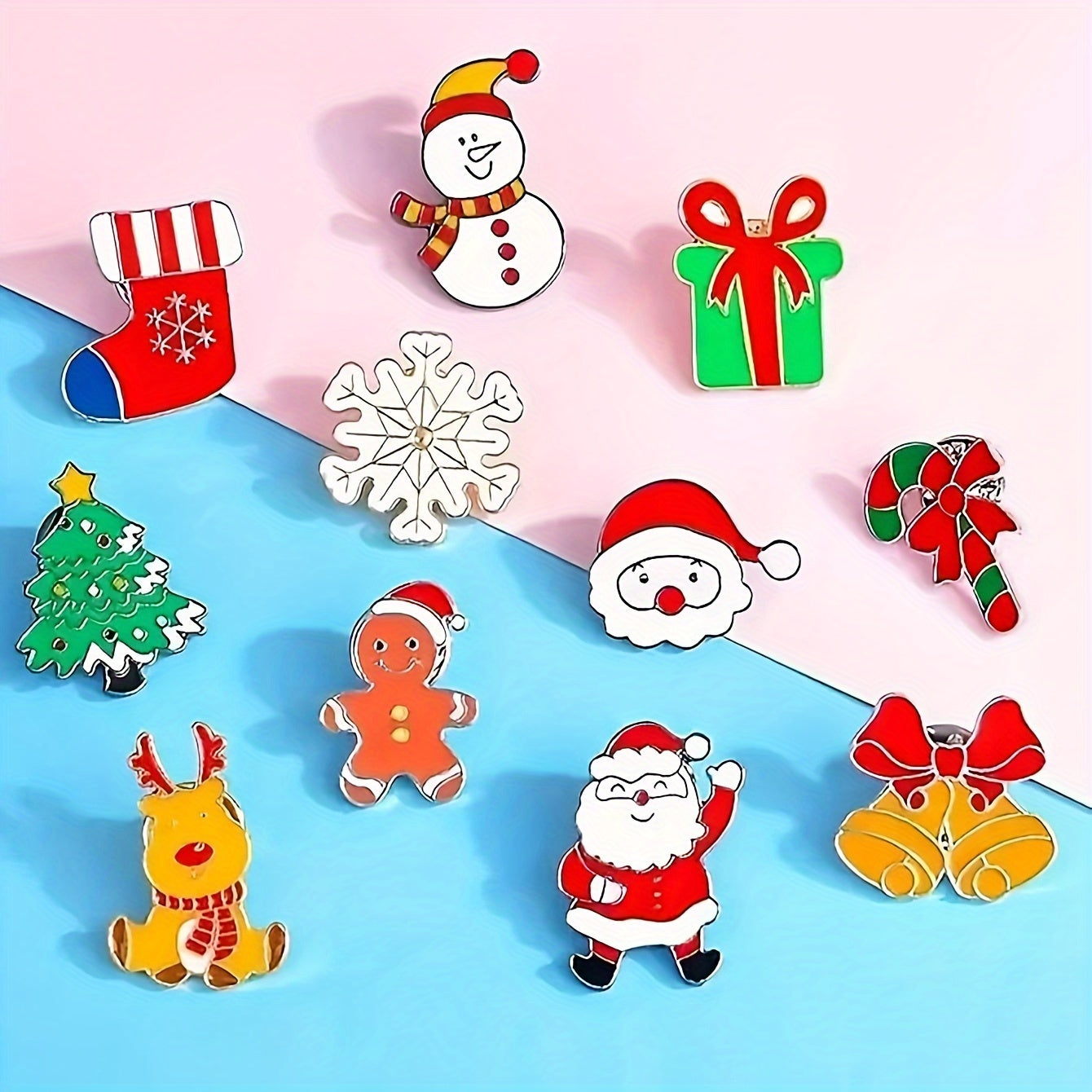 Set of 5 or 10 Christmas Brooch Pins Santa Holiday Enamel Alloy Jewelry for Women