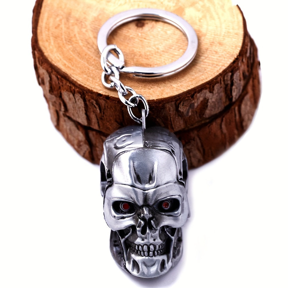 Red-Eyed Skull Keychain for Men Mini Zinc Alloy Car Keys Bag Gift
