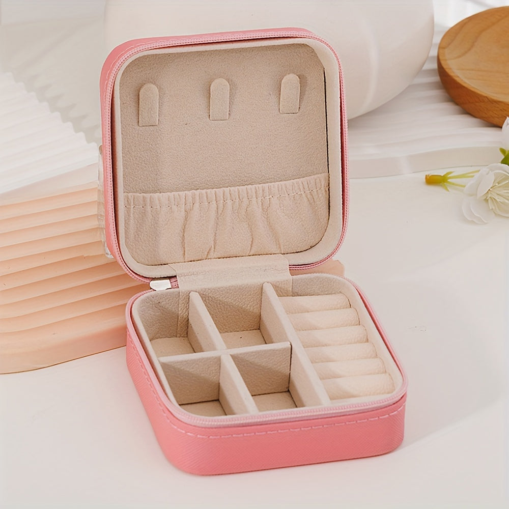 Портативный органайзер для украшений из искусственной кожи с застежкой-молнией, компактный дорожный кейс для колец, серег и ожерелий