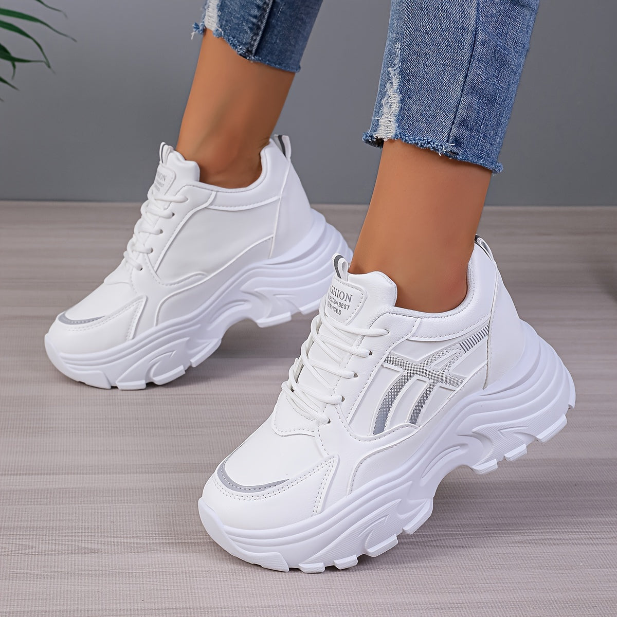 Women's Chunky Sneakers, Lace-Up Platform Casual Sports Shoes