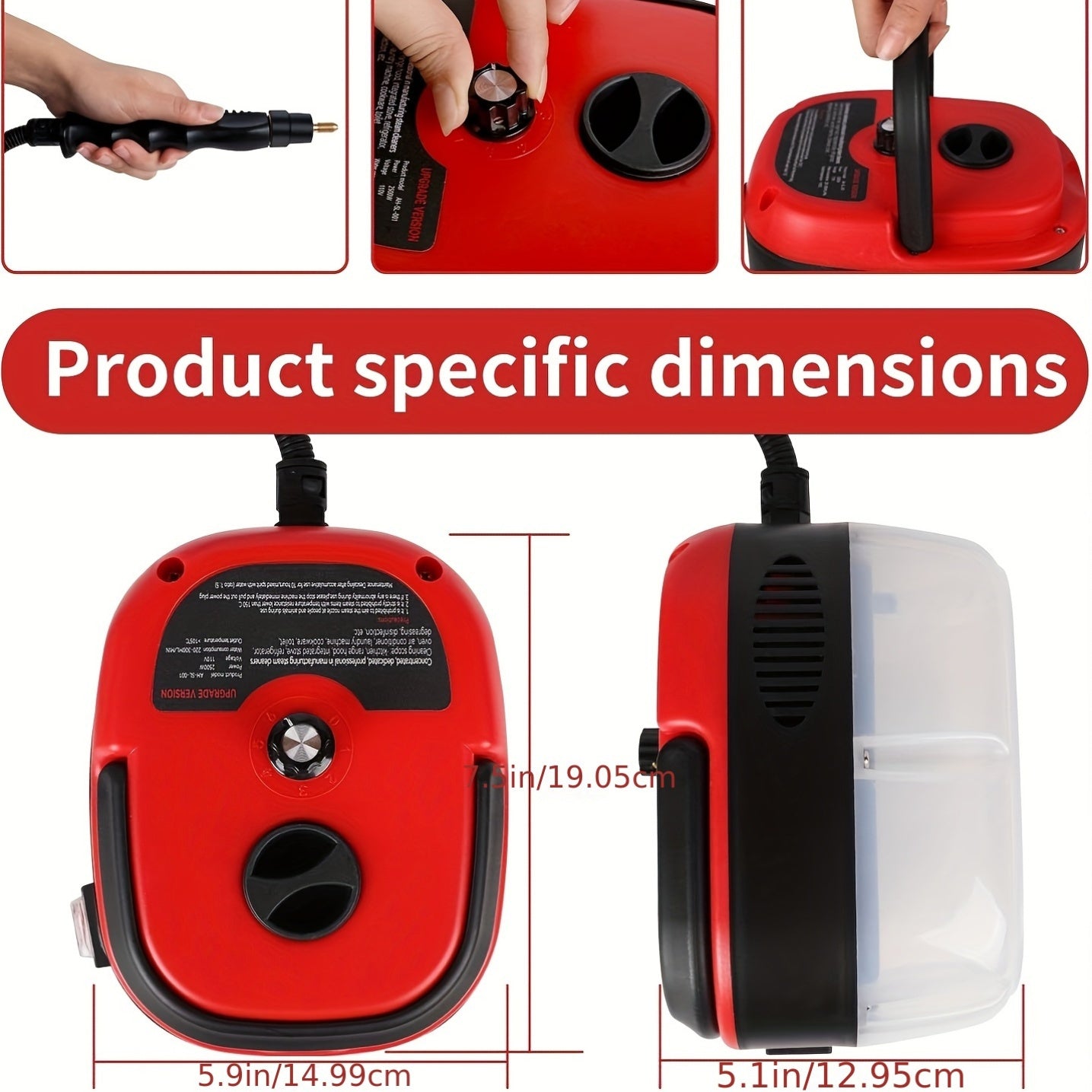 3BAR Yuqori Bosimli Bug' Tozalagich, 1L Hajmga ega, oshxona yog'lari va hammom dog'lari uchun samarali. Yuqori harorat 229°F / 105°C, mustahkam plastik korpus, Evropa standartidagi ulagich, ≥600W