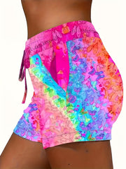 Шорты для женщин больших размеров casual с принтом бабочек, регулируемый пояс, легкая летняя ткань