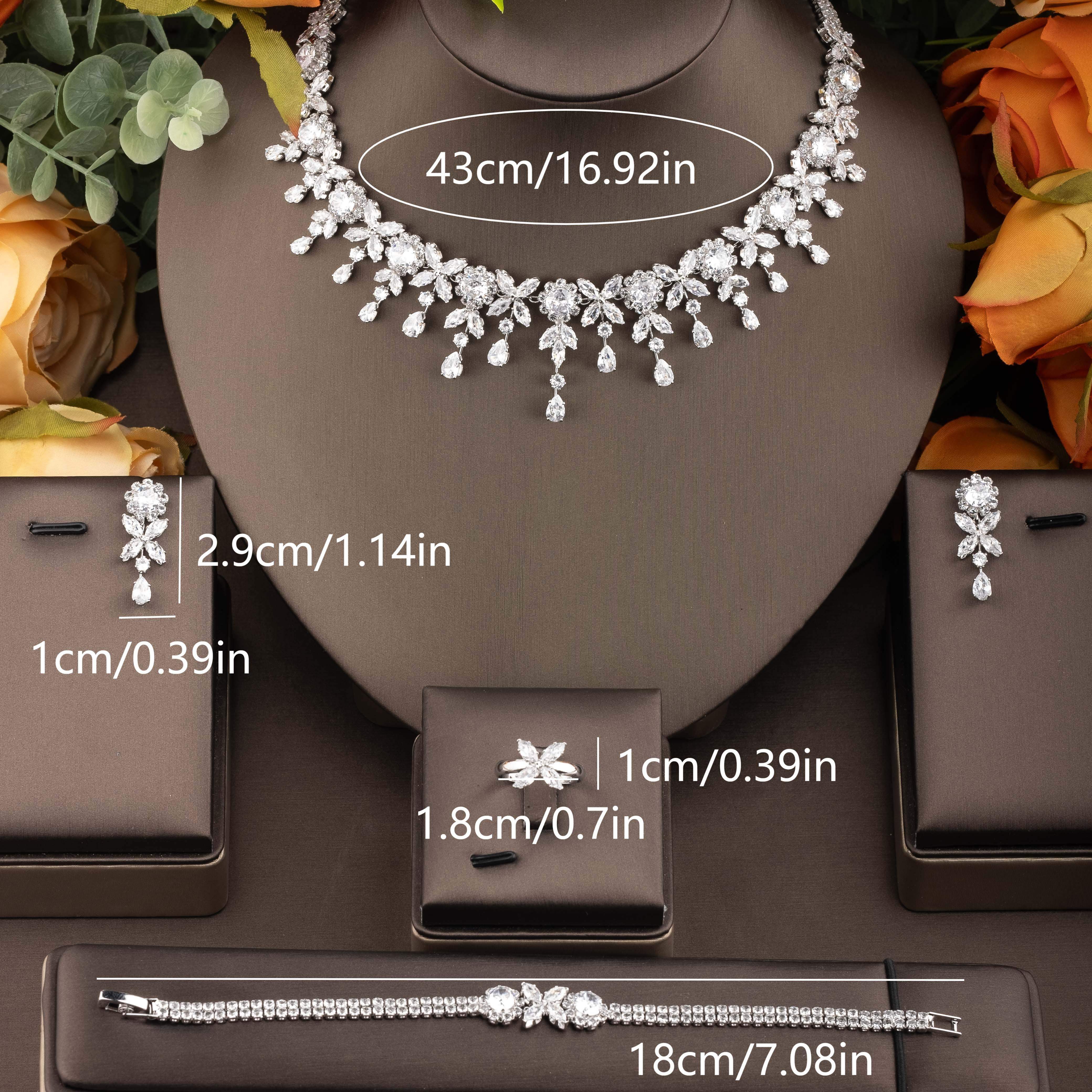 Women's Cubic Zirconia Flower Jewelry Set for Brides and Special Occasions
