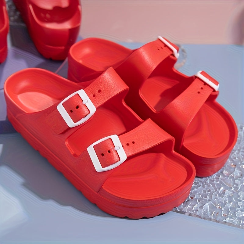 Women's White Adjustable Double Buckle Sandals Comfortable Slip-Resistant Beach Shoes