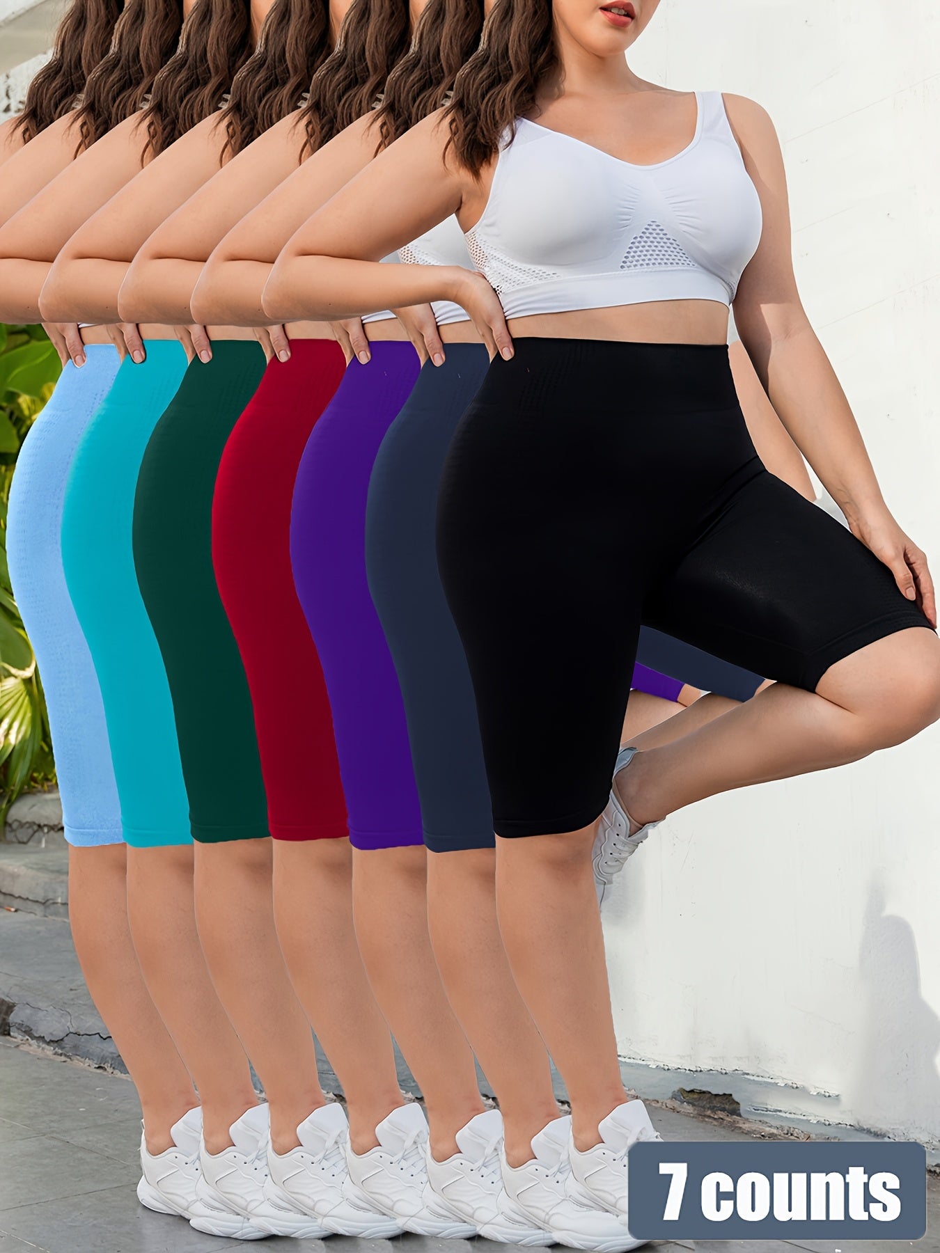 Ayollar uchun yuqori belli yoga shortlari to'plami, to'rt yo'nalishda cho'ziladigan va tez quriydigan