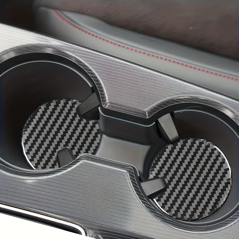 2-Piece Carbon Fiber Cup Holder Mat Set Resin Car Interior Decor Anti-Slip Durable