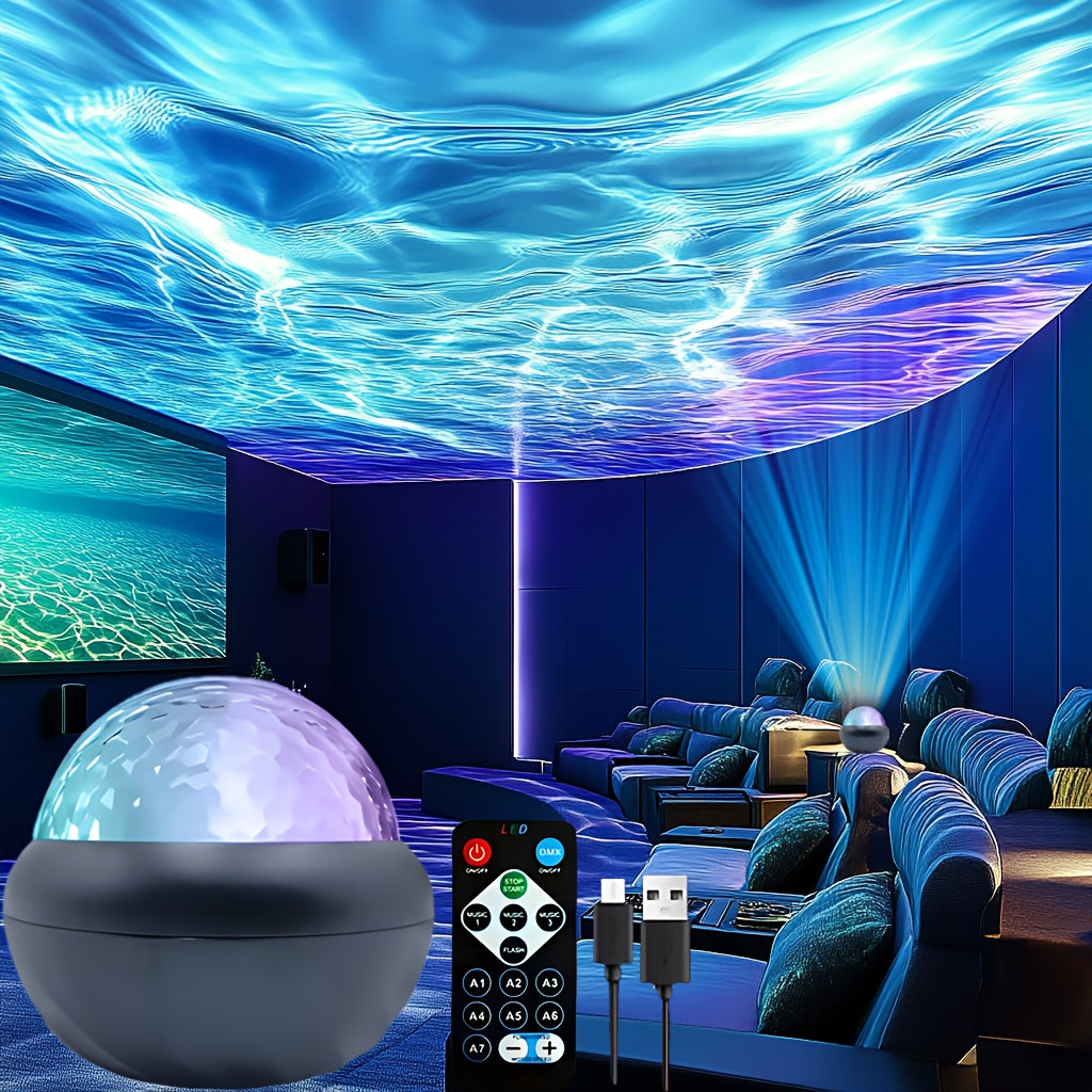 7-Color LED Night Light Water Ripple Effect USB Remote Control for Bedroom and Ambiance