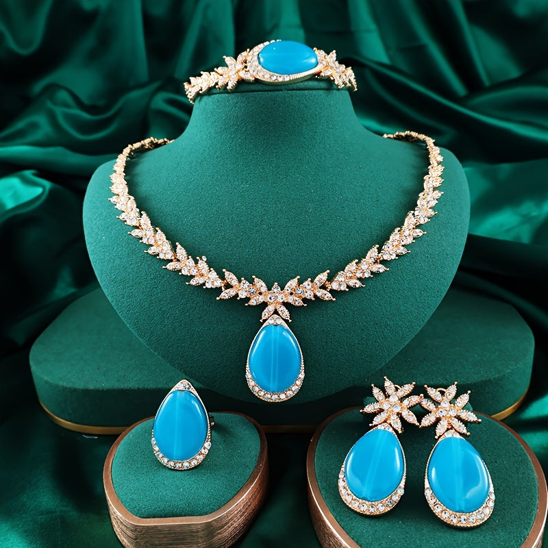 Gold Plated Alloy Jewelry Set with Rhinestones for Weddings and Gifts