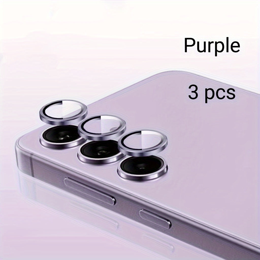 Set of 3 Camera Metal Rings and Tempered Glass Lens Protectors for Samsung Galaxy Models