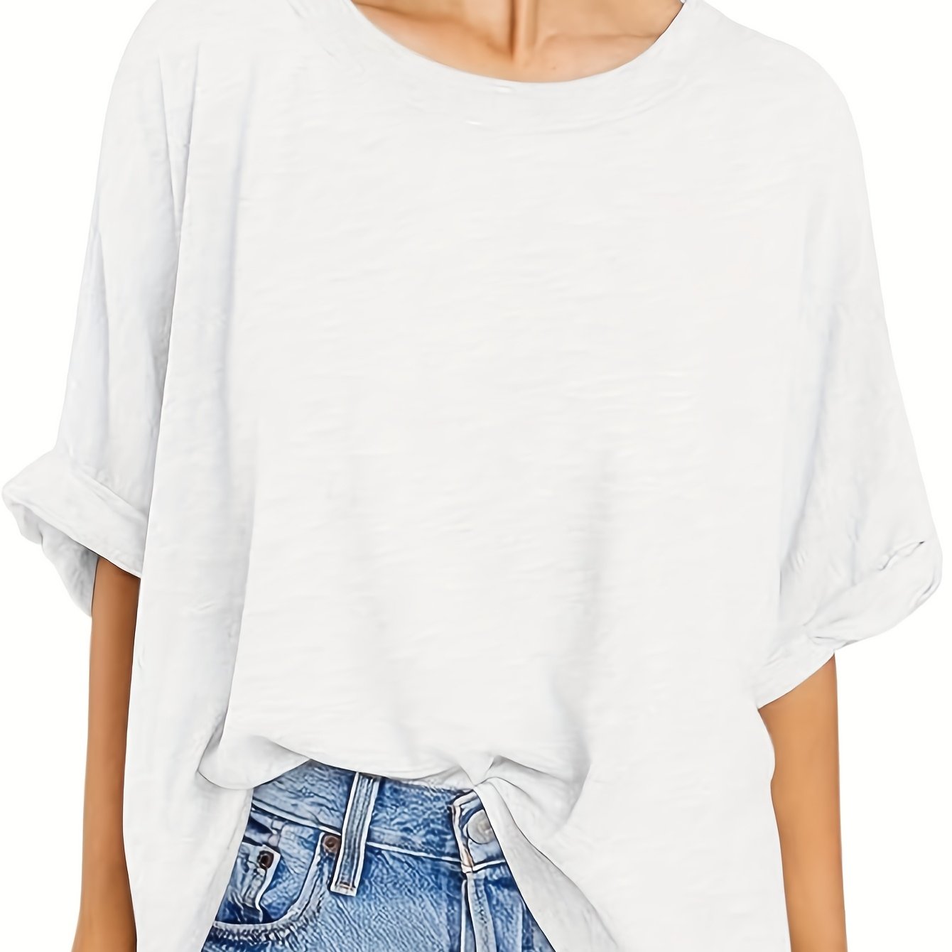 Plus Size Black Loose Fit Women'S T-Shirt Casual Short Sleeve Top