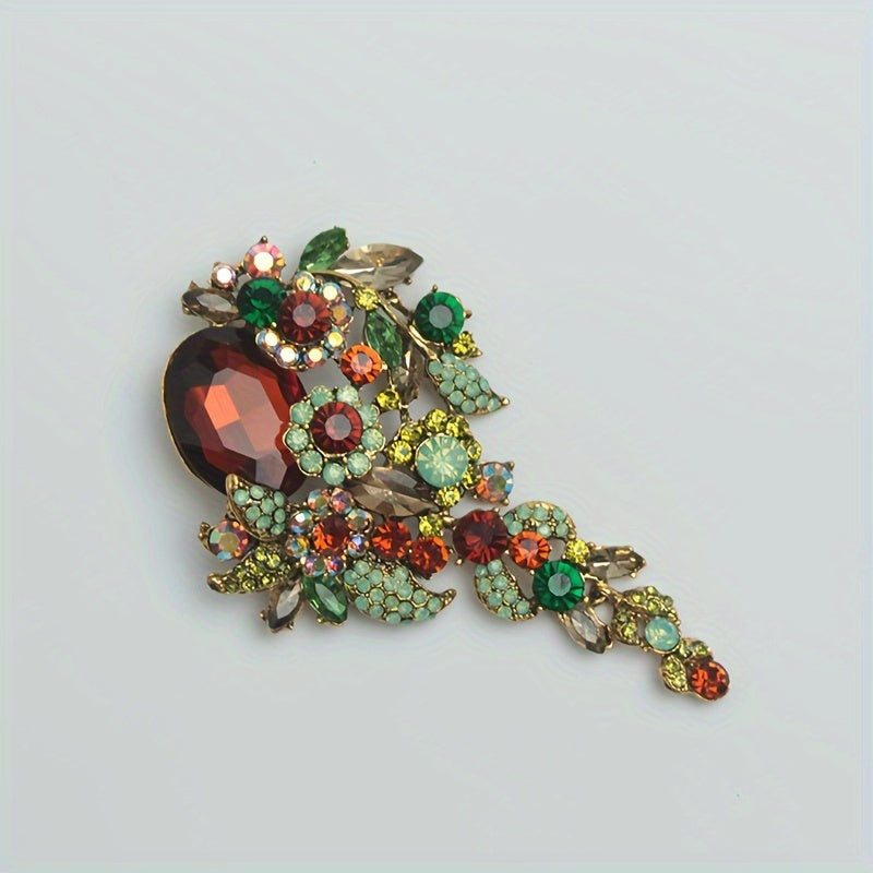 Oversized Crystal Glass Brooch for Women Elegant Alloy Rhinestone Lapel Pin