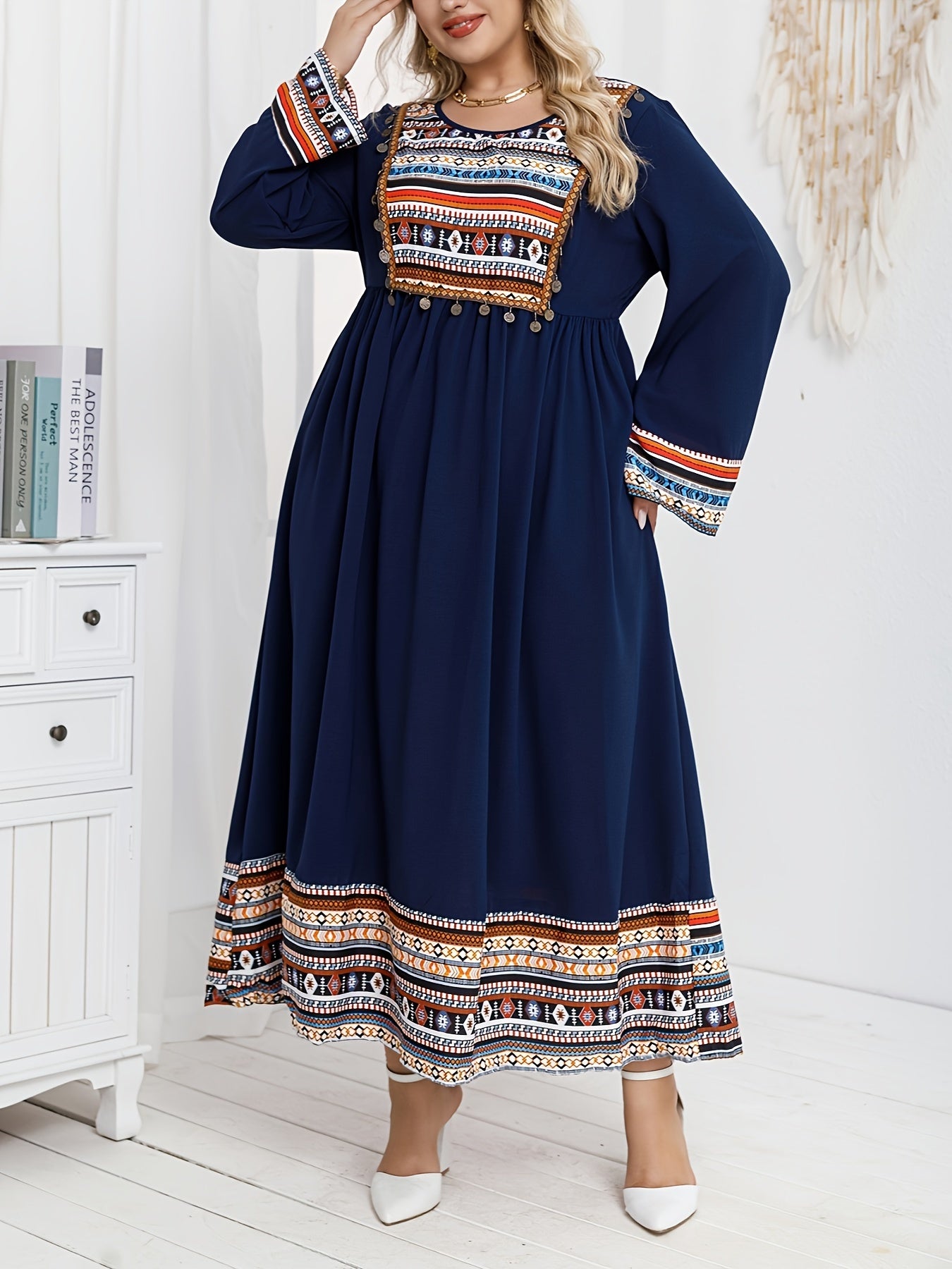 Women's Ethnic Style Printed Dress Plus Size Middle Eastern Directional